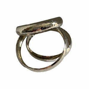 3 Hammered Metal Silver Tone Bangle Bracelets